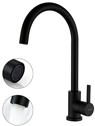 MCADYS Wasserhahn Küche Schwarz, Hochdruck-Küchenarmatur 360° drehbar, Mischbatterie Küche Edelstahl, Einhebelmischer Spültischbatterie für Küchenspüle