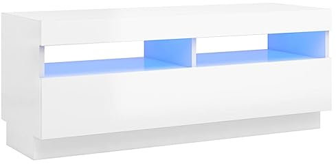 vidaXL TV Schrank mit LED-Leuchten Lowboard TV Möbel Tisch Board Sideboard Fernsehtisch Fernsehschrank HiFi-Schrank Hochglanz-Weiß 100x35x40cm