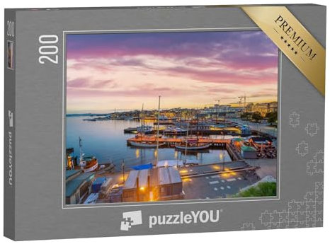 puzzleYOU: Puzzle 200 Teile „Skyline von Oslo mit Stadtzentrum bei Sonnenuntergang, Norwegen“ – aus der Puzzle-Kollektion Oslo
