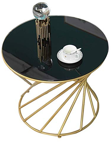 Mesa de centro redonda - Mesas de centro redondas modernas y elegantes mesa auxiliar/sofá mesa/sofá mesa auxiliar para sala de estar, dormitorio, tapa de cristal y acabados metálicos dorados de 50 cm