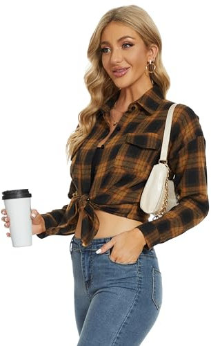 Chemise Femme à Carreaux - Chemisier Femme Chic et élégant Coton Flanelle Longue Blouse