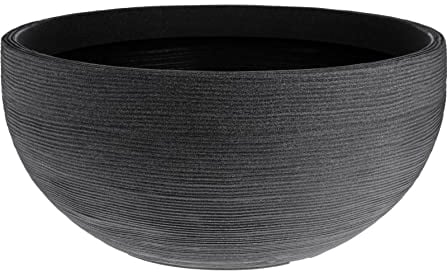 Vaso XXL in design scanalato, rotondo, 58 cm, in plastica, colore antracite, per giardino, balcone, terrazzo, interno ed esterno