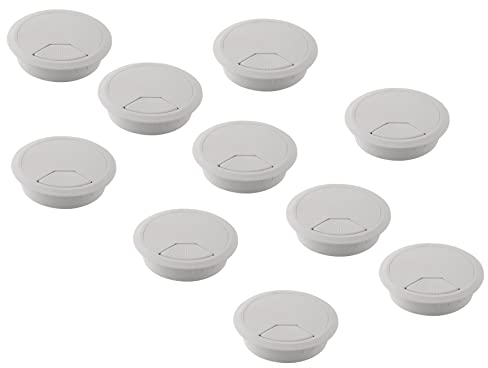 10er Set - Kabeldurchführung Schreibtisch - 10 Stück Kabeldurchlass mit Staubdichtung für Diverse Büro Schreibtische & Arbeitsplatten | runde Kabeldose aus ABS Kunststoff | Kabelauslass 60mm in Weiß