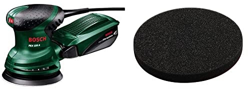 Bosch Home and Garden Exzenterschleifer PEX 220 A (220 Watt, im Karton) + Bosch Polierschwamm, 125 mm