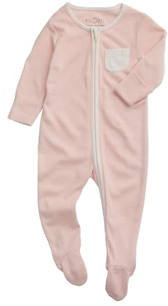 MORI Baby Zip-Up Sleepsuit In Bamboo & Organic Cotton, Multiple Sizes | Nickel-free front poppers ensure quick, safe changes, with built-in feet and a soft finish for overnight comfort.