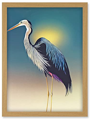 Doppelganger33 LTD Heron Sunrise Bird Illustration Artwork Framed Wall Art Print A4