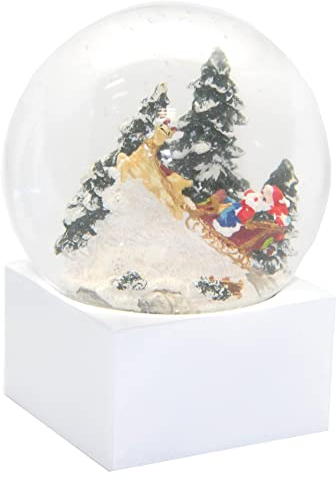 Minium Collection 20112 Schneekugel Weihnacht Santa im Schlitten Winter auf Sockel weiß eck, Pure-Line, Durchmesser 100mm