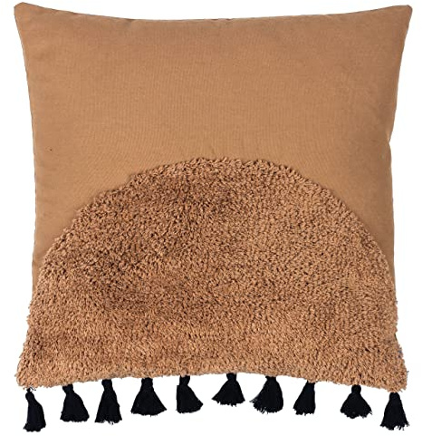 furn. Radian Polyester Filled Cushion – Textured Semi Circle Tufted Cotton Tassel Trim Decorative Pillow (Cinnamon – 45x45cm)