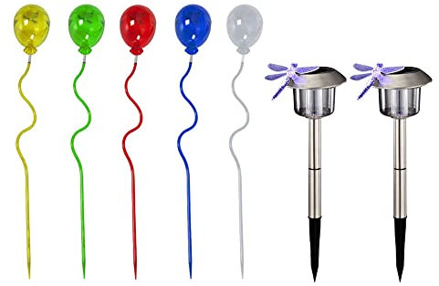 etc-shop Solarleuchte Stecklampe Solar Luftballon bunt Außen Solarlampe Steckleuchte Farbwechsel Garten, Erdspieß, 5x Ballon bunt, 2x RGB LED Stecker, 7er Set