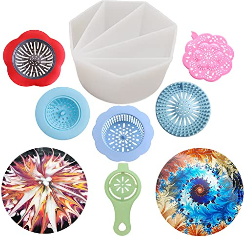7Pcs Split Cup Flower Pour Cup Silicone Paint Cup Acrylic Pouring Strainers Set for Paint Pouring Capacity Mixing Cups for DIY Pouring Acrylic Paint and Creating Patterns Art Supplies
