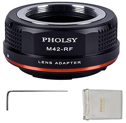 PHOLSY Adattatore di Montaggio Lente Compatibile con Obiettivi M42 42mm e Corpo Fotocamera Canon RF, EOS R, R6 Mark II, R7, R8, R10, EOS R3, EOS R5, EOS R5C, EOS R6, EOS R, EOS RP, EOS R50