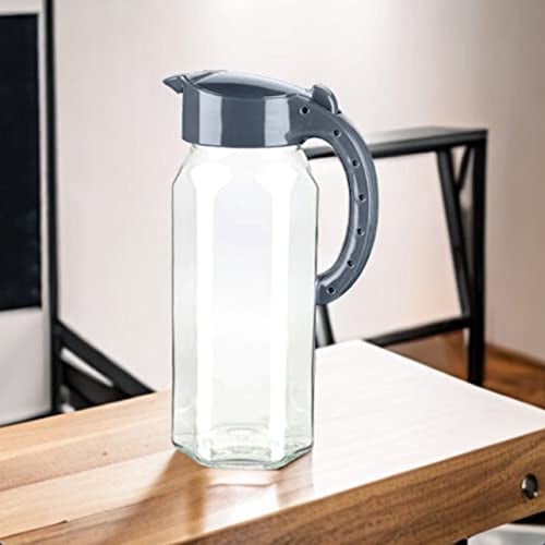 1.5L Glass Jug with Lid Borosilicate Glass Water Jug Transparent Fridge Door Beverage Glass Pitcher with Lid for Hot Cold Water, Ice, Tea & Coffee (Grey)