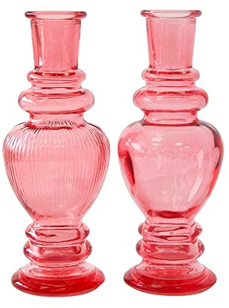 Decor Essentials Venedig Kerzenhalter aus Glas, Kerzenständer, 2 Paar, Nordic Taper Quirky (Rosa, 15 cm)