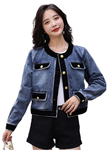 AGALUS Denim Velvet Coat Damen Herbst Slim Short Anzugjacke Top Trend,Farbe1,XL
