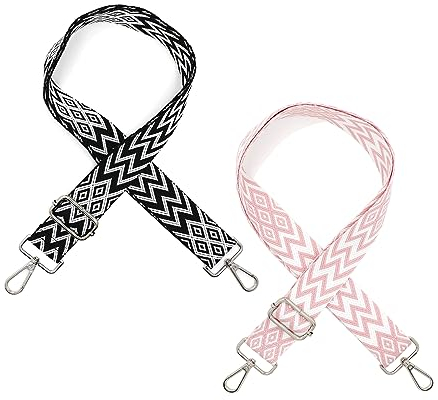 2 Stück Verstellbarer Schultergurt für Taschen Breit 3.8cm, Taschengurt 80-141cm, Tragegurt Längenverstellbarer für Schultertasche Tragetaschen und Handtaschen (Schwarz + Rosa)