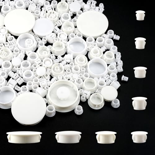 280 Pièces Cache Vis Blanc,5/6/8/10/13/16/25/38mm Cache Trou Meuble Plastique,Bouchons de Trou Meubles,Bouchons Cache-Trou en Plastique pour Trous de Perçage pour Meuble Étagères Armoires