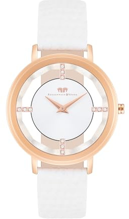 Rhodenwald & Söhne Lucrezia Damenuhr Edelstahl 3 ATM verziert mit Kristallen Echtlederarmband geprägt - Fashion-Uhr Frauen Skeletonoptik
