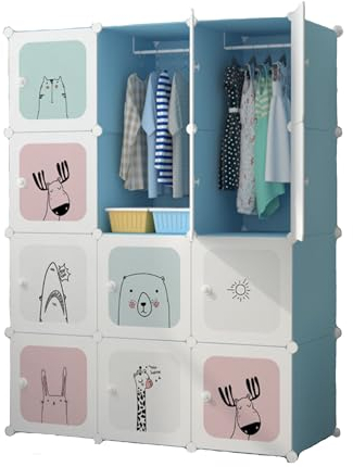MAGIC SELECT Armario Modular Infantil, Estantería de Módulos, Ropero para Niños, Organizador Modular, Estante de Almacenamiento para Habitación, 12 Módulos, 140x105 cm, Azul