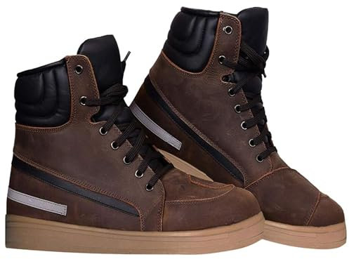 Stivali da moto in pelle, punta e tallone rinforzati, stivali da motocross Enduro per stivali da turismo da uomo, con lacci, suola protettiva in gomma antiscivolo, approvata CE, marrone, 40 EU
