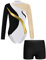 MSemis Kinder Gymnastik Trikot Mädchen Langarm Turnanzug Gymnastikanzug mit Shorts Glänzend Tanzbody Outfits Tanz Kostüme Gold & Schwarz 134-140