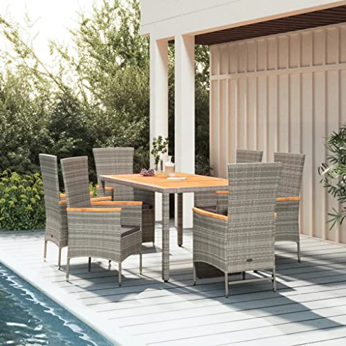 AJSEOYBS GartenmöBel Set7-Tlg. Garten-Essgruppe Mit Kissen Grau Poly Rattangeeignet Geeignet für Wohnzimmer, Schlafzimmer, Garten, Balkon, Terrasse, Küche, Outdoor