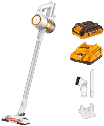 Ingco 20V Cordless Handheld Stick Vacuum Cleaner Lightweight 120W/ 9Kpa 35 Mins Runtime with 1Pcs 2.0Ah Battery And Charger CVLI2006