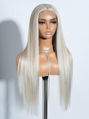 Joedir 13 * 4 Spitze Frontal Perücken für Frauen lange gerade Haare Glueless Perücke lange Seide gerade natürliche hitzebeständige Faser … (TAHL14F/56E/56E, 76 CM)