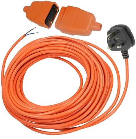 SPARES2GO 12 Metre Cable & Lead Plug Repair Extension + 2 Core Pin Coupler Connector Socket for Mountfield Electress Princess 34 38 Lawnmower