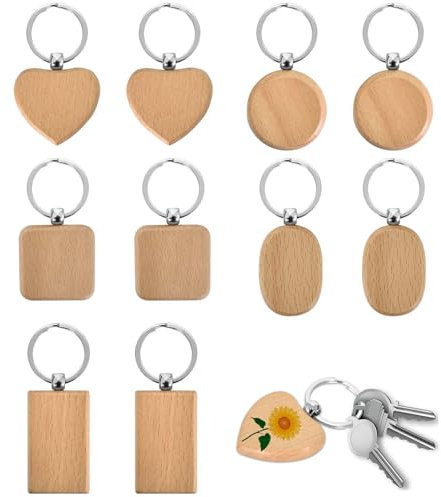Porte-Clés En Bois,10 Pièces Bricolage Vierge Porte Clés Bois Brut, Porte Clés En Bois Naturel,Porte-Clés En Bois Inscriptibles Set Peut Être Utilisé,Pour La Sculpture Et La Peinture,Pyrogravure