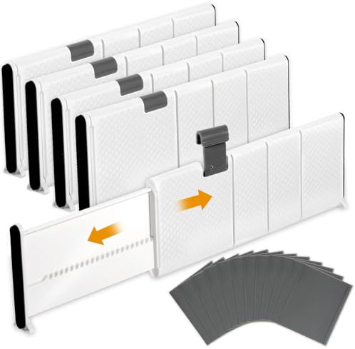 ZPQAODI 4 Piezas Separadores De Cajones Ajustables,Drawer Organizer,Organizador Cajones,Para Ropa Divisor Organizador Cajones Expansible para Dormitorio/Baño/Cocina/Oficina,Con 12 separadores