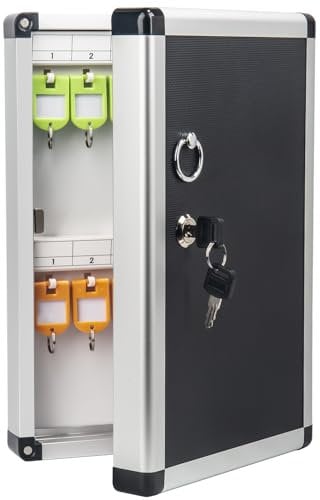 Key Lock Box, Wall Mounted Key Organizer with Lock, Key Cabinet with Tags (Black, 24 Slots)