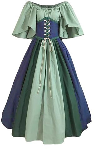 Renaissance Retro Vestito da festa medievale, costume da donna gotico, abito vittoriano, maxi abito per Halloween, carnevale, A verde., M