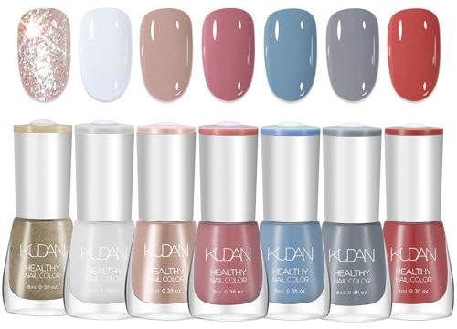 DMQ Pastel Nail Polish Set: 7PC Quick Dry, Long Lasting Nail Varnish Kit - Non-Toxic Water Based Holographic Gel - UV-Free, DIY Nail Art 8ML