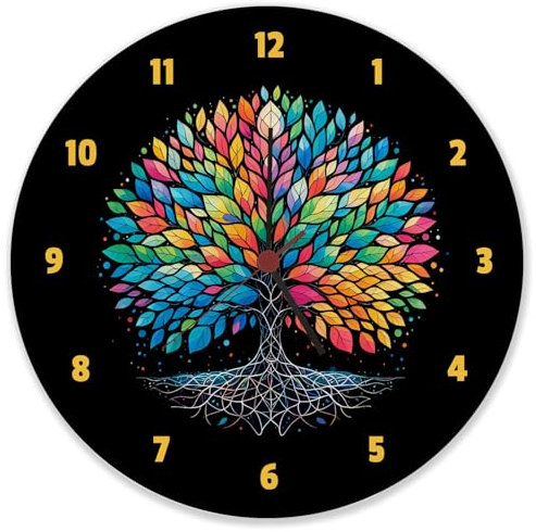 speecheese Lebensbaum Wanduhr aus Glas Farbenfrohe Wanduhr aus Glas im Aquarell Stil für die ganze Familie Lebensbaum Design inspiriert von der Natur