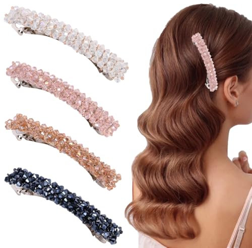 GXGM 4 Pezzi Fermagli Capelli Crystal,Forcine Per Capelli Fermagli a Molla Strass Donna Crystal Cristallo Mollette Capelli Eleganti Rettangolare Adatto Per Ragazze e Donna
