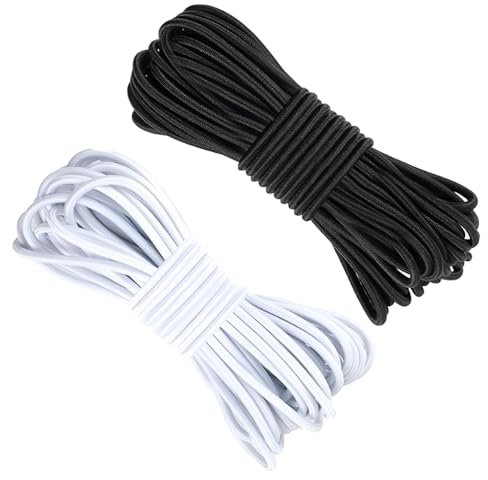 2 Piezas Cuerda Elástica de 3 mm x 10 m, Cuerda Elástica Redonda Fuerte, Cuerda de Goma para Barco, Camping, Remolque, Manualidades, Proyectos de Bricolaje(Negro, Blanco)