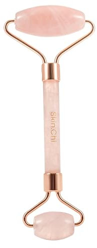 Skin Chi - Rullo per massaggio facciale al quarzo rosa a doppia estremità, strumento per massaggio facciale per donne e uomini, per la cura della pelle, massaggiatore viso anti età, dispositivo