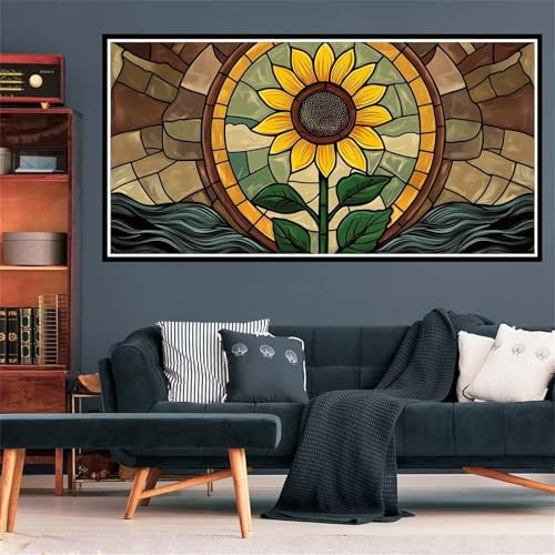 Sonnenblume Diamond Painting Erwachsene, 5D Diamant Painting Bilder Glas Diamond Painting XXL 60x120cm, Diamond Art Anfänger Mosaikherstellung Bastelset, Deko Wohnzimmer, Geschenke für Frauen Z-7915