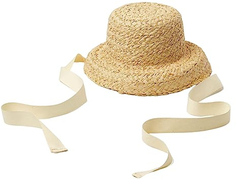 Riiichflowshop Sombrero de Paja para niñas Sombrero de Copa Plano con protección Solar con Correa con Cordones ala Ancha Transpirable Sol Sombrero de Panamá para niña pequeña Hierba