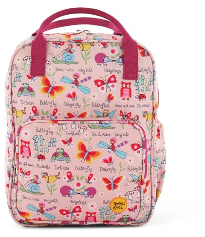 Tyrrell Katz Girls Secret Garden Printed Backpack in Pink - Double Zip Kids School Rucksack with Bottle Pocket, Twin Handles & Adjustable Straps · Fits A4 Books · Made from Recycled Polyester