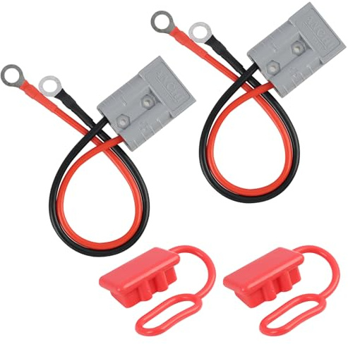 2 Anderson-Stecker 50A 600V mit 10AWG-Kabel 30cm, Batterieanschlussstecker mit Schutzkappe, Anderson-Stecker mit Kabel für Ladegerätanschluss