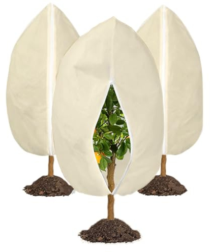 MYOWELL 3 Stück Pflanzenschutz Winter - 80x100cm Winterschutz für Pflanzen, Lichtdurchlässig und Atmungsaktiv für Winterschutz für Kübelpflanzen wie Oliven & Palmen (Beige)
