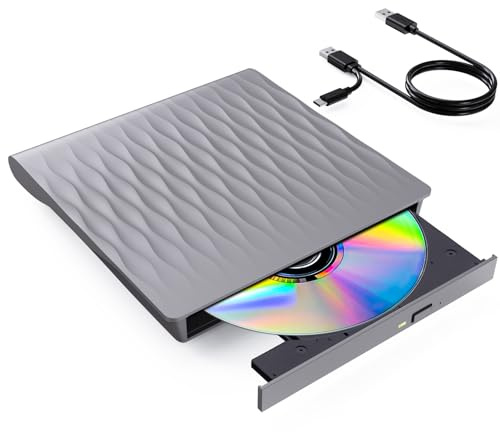 DANGZW Externes DVD CD Laufwerk, USB 3.0 Typ-C Laufwerk Extern USB | Slim Tragbares CD DVD +/- RW ROM, DVD Brenner, Player, und Writer für Laptop PC, Windows 11/10/8/7/XP/Vista, Linux und MacOS
