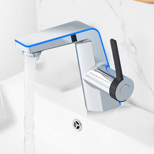 Rubinetto da bagno con indicatore di temperatura a LED, miscelatore monocomando per lavabo, 2 tipi di getto e tubi, rubinetto da cucina, rubinetti da bagno, rubinetti da bagno (argento)