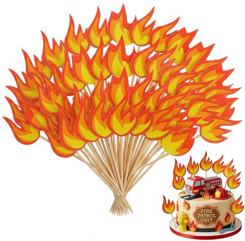 Hemobllo 50 Stück Cupcake Topper Flammen Torten Deko, Tortendeko Feuerwehr, Feuerwehrmann Geburtstag Kuchen Dekoration für Geburtstagsfeiern Feierlichkeiten