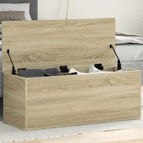 Myheimly Truhe Aufbewahrungstruhe Spielzeugtruhe Spielzeugkiste Couchtisch Beistelltisch Aufbewahrungsbox Sonoma-Eiche 90x35x35 cm Holzwerkstoff