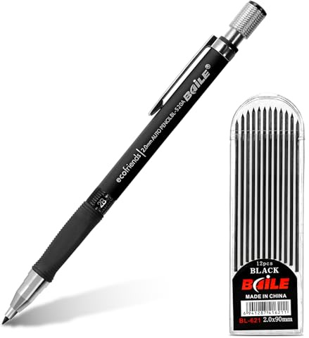 APXEL 1PC 2mm Mechanical Pencils Set With 1PC 2mm HB Lead Refills | Propelling Drafting Pencil for School, Engineer Writing, Drawing, Sketching (Black)