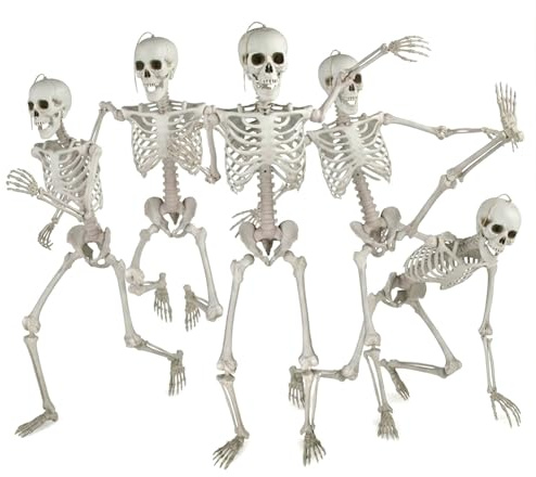 Jonami Halloween Skelett Deko Realistisch Gruselig Skelette Stellbar Kunststoff Wetterfest Innen Außen Party Horror Zubehör – 5 Stück 41cm