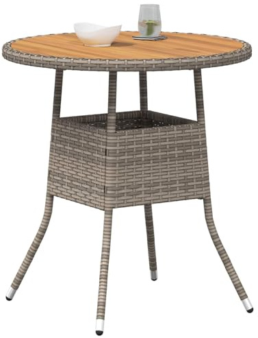 vidaXL Esstisch mit Aufbewahrung, Grau und Akazie, 70 x 70 x 73 cm, für Garten und Terrasse, rund, modernes Design, UV-beständige Materialien, Verwendung im Freien, langlebige Qualität, elegantes