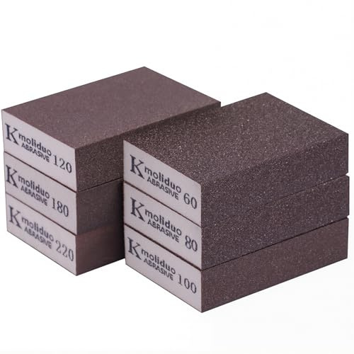 Sanding Block 6 Pcs, 6 Grits (60/80/100/120/180/220) Wet Dry Sponges, Washable Reusable Sanding Pads for Wood, Walls, Metal, Paint Finishing